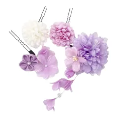【特価商品】結婚式 成人式 七五三 卒業式 花 お正月 袴 お花見 和装 花火大会 子供 和装 レディース 着物 お花 振袖 ヘアアクセサリー 成人式髪飾り かわいい 浴衣 4点セット 和風 Topatrol 髪飾り (パープル)