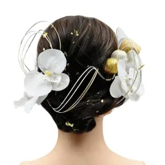 【新着商品】水引 9点セット 金箔付き ギフトボックス入り 白 和装 ヘアアクセサリー 成人式 振袖 袴 髪飾り 卒業式 結婚式用 胡蝶蘭 造花 髪かざり