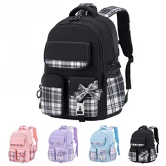 【特価商品】女の子 550g軽量 撥水 大容量 小学生 A4対応 キッズ リュックサック 通学 遠足 塾 習い事 リュック 低学年 高学年 かわいい チェック柄 リボン 胸ベルト付き