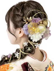 【特価商品】和玉 組紐 水引 蝶々飾り あじさい 紫陽花 小花 前撮り ドライフラワー 結婚式 浴衣 編みおろし 着物 ヘアアクセサリー 和装 袴 紫 卒業式 パープル 振袖 成人式 YK014 髪飾り