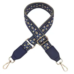 【新品】 [Purroo] ショルダーベルト バッグ用 太め ショルダーストラップ 単品 付け替え 幅広 3.8cm ジャガード織り ゴールド金具 ベルト 調整可能 肩の負担を軽減 (ノルディックネイビー) 0