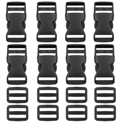 【新品】 [Rinimie] サイドリリースバックル 差し込みベルト調整 プラスチックバックル8個 +アジャスター8個 合計16個入り 交換 補修用 紐 留め具 リュック部品 背中 ベルトパーツ テープ用 首輪犬用 バック用 戸外 山登りケーブル用 (25 1