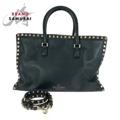 Valentino ヴァレンチノ ガラヴァーニ ロックスタッズ  ブラック 黒 ゴールド金具 レザー トートバッグ 2way レディース 505895【中古】のサムネイル