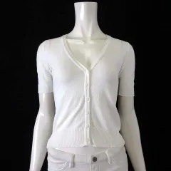 ミッシェルクラン MICHEL KLEIN カーディガン サマーニット シアー Vネック 半袖 M 38 オフ白