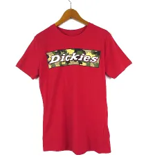ディッキーズ Dickies Tシャツ カモフラ 迷彩 ロゴ プリント クルーネック 半袖 L 赤 レッド