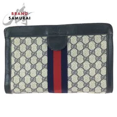 GUCCI グッチ ヴィンテージ オールドグッチ シェリーライン ネイビー レッド GGスプリームキャンバス/レザー クラッチバッグ 601000【中古】