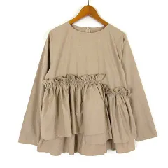 グレイル GRL アシンメトリー ティアード ブラウス gf40 プルオーバー フリル クルーネック 長袖 M ベージュ