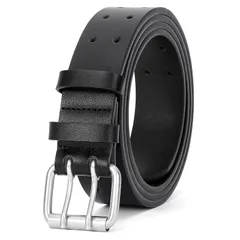 【新品】 [TRIWORKS] ベルト メンズ カジュアル 作業用ベルト おしゃれ ダブルピン メンズ ベルト 紳士用 PUレザーベルト 幅3.8cm 箱付き 黒 1