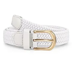 【新品】 [JASGOOD] ベルト レディース メッシュ ベルト ゴム 幅25mm 伸縮 編み込み 大きいサイズ ゴルフ カジュアル 女性用 プレゼント 白 1