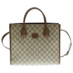 GUCCI (グッチ) GGスモール 2WAYトートバッグ ハンドバッグ ショルダーバッグ ブラウン×ベージュ レザー×PVC 659983 ゴールド金具