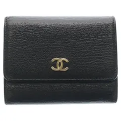CHANEL (シャネル) ココマーク コインケース カードケース 名刺入れ 三つ折り財布 ブラック ソフトキャビア ゴールド金具