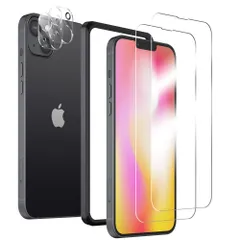 ガラスフィルム iPhone 14 用 2枚 + カメラフィルム 2枚 旭硝子素材製 ガイド枠付き 強化ガラス 液晶保護 9H硬度 耐衝撃 気泡防止 高感度タッチ 指紋防止 防水撥油 飛散防止 アイフォン 14 / いphone14 対応