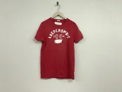 本物アバクロンビーアンドフィッチAbercrombie&Fitchアバクロダメージ加工コットンワッペン半袖Tシャツメンズサーフアメカジミリタリーストリートスケーターワークビジネススーツモードスポーツゴルフ赤レッドL