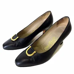 サルヴァトーレフェラガモ Salvatore Ferragamo パンプス ガンチーニ ビット 金具 本革 カーフ レザー 5.5 D 濃紺 ダークネイビー 22.5cm くつ 靴 シューズ