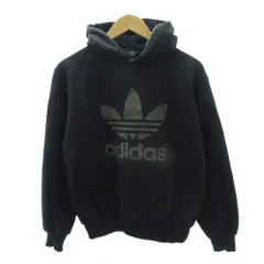 アディダス adidas ヴィンテージ プルオーバー パーカー フーディ トレフォイル ロゴ プリント 長袖 M 黒 ブラック 0105