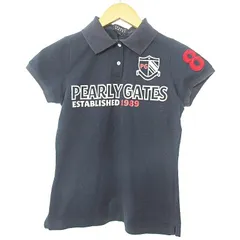 パーリーゲイツ PEARLY GATES ポロシャツ カットソー 半袖 ロゴプリント ゴルフ ウエア 0 紺 ネイビー 0223 ■GY09
