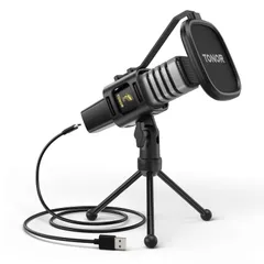 新品 TONOR USBマイク コンデンサー コンピューター パソコン用マイク 三脚スタンド付き ポップフィルター付き 緩衝取付具 ゲーム/ストリーミング/ポッドキャスト/YouTube/ボイスオーバー/Skype/Twitch用 ノートパソコン デスクトップ