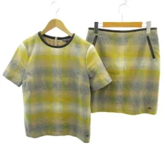 トミーヒルフィガー TOMMY HILFIGER セットアップ カットソー ミニスカート チェック柄 ウール 半袖 4 黄 イエロー グレー 0109
