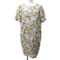 23区 オンワード樫山 美品 ワンピース 花柄 ボートネック 半袖 ひざ丈 34 約XS 茶 ブラウン 系 ■YHS11 0104