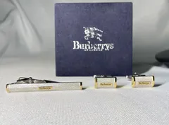 美品 Burberry バーバリー ブランドロゴ ゴールド＆艶消しシルバー&ブラック カフス ネクタイピン セット カフリンクス タイピン 箱有