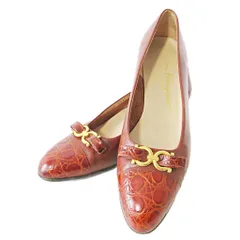 サルヴァトーレフェラガモ Salvatore Ferragamo ガンチーニ クロコ型押し パンプス ローヒール 5.5 22.5cm ブラウン 茶 1020 IBO81