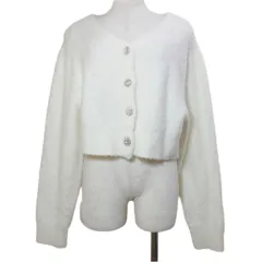 セルフォード CELFORD 22AW ビジュー釦ショートニットカーディガン モヘヤ混 長袖 Vネック 厚手 ドロップショルダー フリーサイズ 白 ホワイト CWNT22506 /X