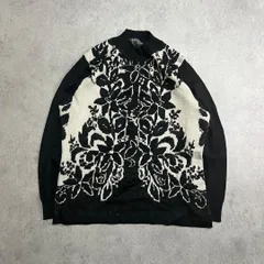 vintage ニット 花柄 モックネック モノトーン 個性的 レトロ