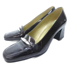 イヴサンローラン YVES SAINT LAURENT エナメルレザー ロゴプレート パンプス シューズ チャンキーヒール 紫系 パープル系 36 約23cm IBO84 1123