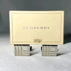 希少 [近年モデル] BURBERRY バーバリー チェックデザイン スクエアカフス 鏡面＆艶消しシルバー カフリンクス ボタン ケースあり