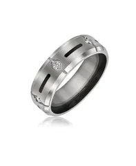 【送料無料】 ブリング レディース リング アクセサリー Inlay CZ Cubic Zirconia Accent Wide Band Ring Tone Titanium Silver