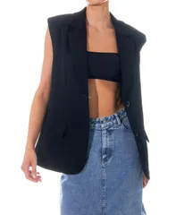 【送料無料】 グレー ラブ レディース ジャケット・ブルゾン ブレザー アウター Womens Oversized Blazer Vest Black