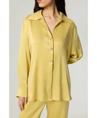 ノクチューン レディース トップス シャツ NOCTURNE Womens Belted Shirt with Statement Buttons Yellow イエロー