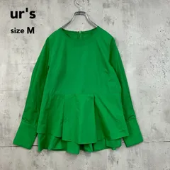 ur's ユアーズ ティアード ペプラム ブラウス シャツ 長袖 トップス プルオーバー クルーネック 無地 グリーン 緑 M XU1355 後ろファスナー ドッキング 2段 重ね フレア カジュアル シンプル フェミニン 通勤 オフィス ★ ■◇のサムネイル