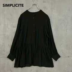 SIMPLICITE シンプリシテェ ティアード ブラウス シャツ チュニック 21-051-700-6010-2-0 長袖 バンドカラー フロントボタン 背面ギャザー切替 ジョイントワークス 100% ポリエステル ブラック ★ ■◇のサムネイル