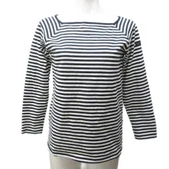 ルミノア Leminor カットソー ボーダー スクエアネック 長袖 バスクシャツ 1 約S 白黒 ホワイト ブラック IBO87 0207