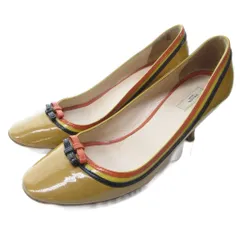 プラダ PRADA エナメル リボン パンプス ラウンドトゥ ヒール ベージュ 約22.5cm IBO81