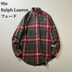 90s Ralph Lauren　フェード　チェック　BD　ラルフローレン　レッド　グリーン　M 古着