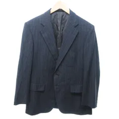 バーバリー ロンドン BURBERRY LONDON ストライプ テーラードジャケット ブレザー 2B サイドベンツ 背抜き ウール シルク混 グレー 青 ブルー 40 約M IBO85 1210