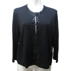 23区 オンワード樫山 美品 ニット カーディガン スパンコール ビジュー ラメ 7分袖 46 約XL 黒 ブラック 0322