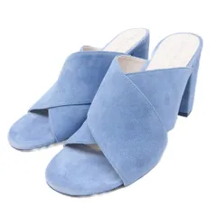 コールハーン COLE HAAN サンダル スエード レザー チャンキーヒール ハイヒール 5 1/2 B 約22.5cm 青 ブルー IBO87 0327