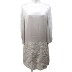 アドーア ADORE ワンピース 切替 ツイード ラメ グリッター 長袖 ひざ丈 38 約M ベージュ 系 IBO89 0213