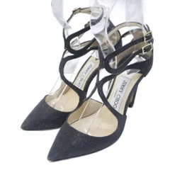 ジミーチュウ JIMMY CHOO セパレートパンプス ラメ グリッター レザー ストラップ ハイヒール 34 約21cm 黒 ブラック IBO89 0222