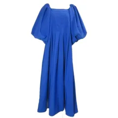 セルフォード CELFORD 22SS スクエアネックワンピース ドレス ロング フレア 5分袖 パフスリーブ ボックスタック 38 M相当 青 ブルー CWFO221046 /X