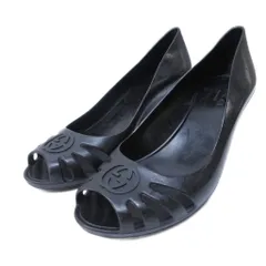 グッチ GUCCI パンプス GGロゴ ラバー ウェッジソール オープントゥ ハイヒール 約22cm 黒 ブラック ■MNK3 1203