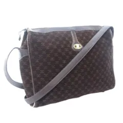 セリーヌ CELINE ヴィンテージ マカダム柄 スエード ショルダーバッグ ダークブラウン 茶系 1206