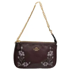 COACH コーチ レザー アクセサリーポーチ ハンドバッグ 花柄 フラワー 刺繍 aq12772
