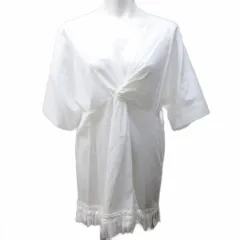 プレインピープル PLAIN PEOPLE タグ付 チュニックブラウス フリンジ 装飾 5分袖 3 約L 白 ホワイト 0323