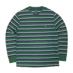 ポロラルフローレン POLO RALPH LAUREN 00s 2000年代 マルチボーダー柄 サーマルカットソー ワッフル ロンT 長袖 ポニー 刺繍 USA ヴィンテージ アメリカ 古着 Tシャツ グリーン系 XL【中古】