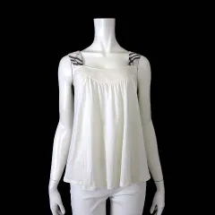 バーバリーブルーレーベル BURBERRY BLUE LABEL キャミソール タンクトップ フレア ノバチェック ホース ロゴ 刺繍 M 38 オフ白 アイボリー 黒 赤 国内正規品