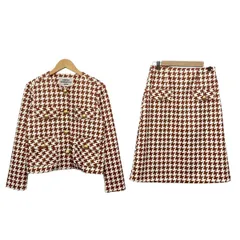 Regina Romantico(レジィーナロマンティコ) スカートスーツ レディース - アイボリー×ダークブラウン 千鳥格子柄